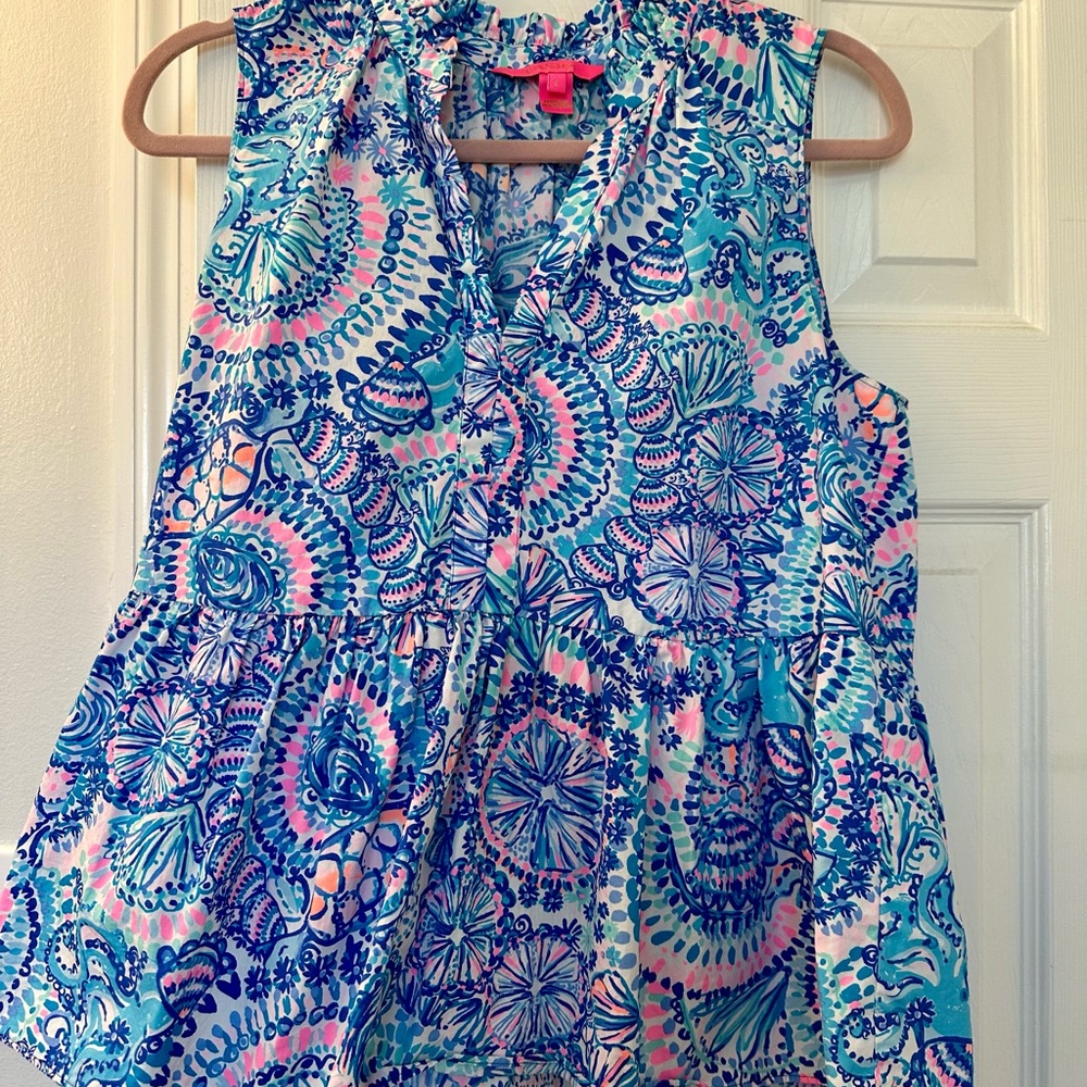 Lilly Pulitzer Blue and Pink Patterned Blouse